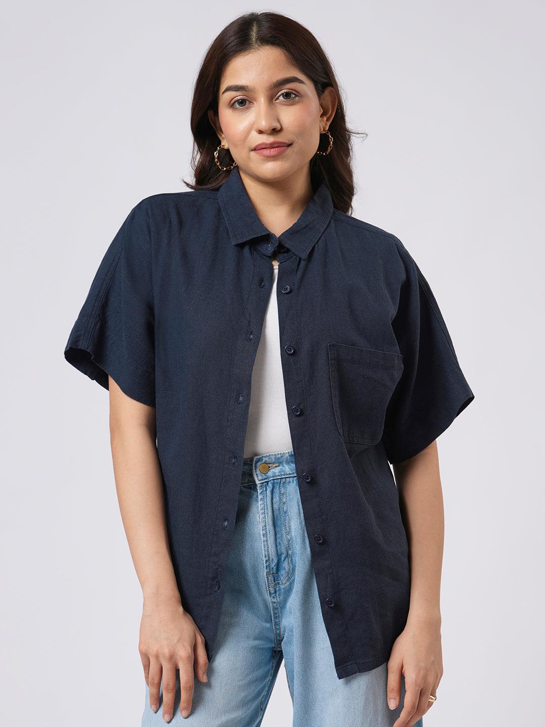 Short Sleeve Linen Blend Shirt.