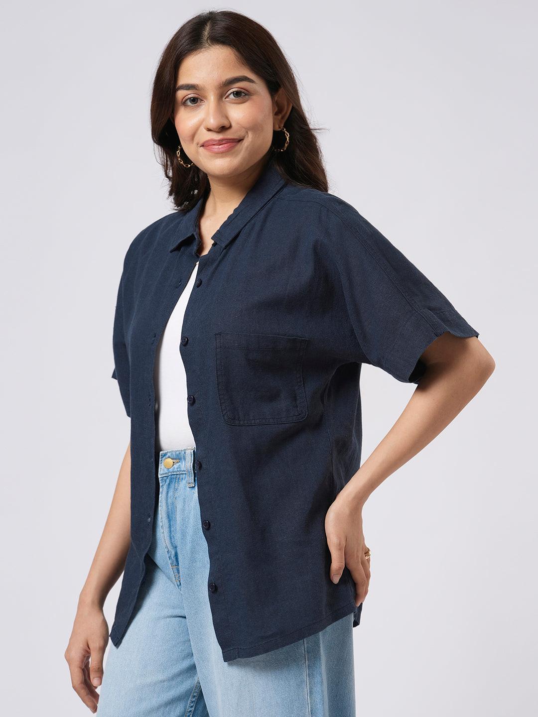 Short Sleeve Linen Blend Shirt.