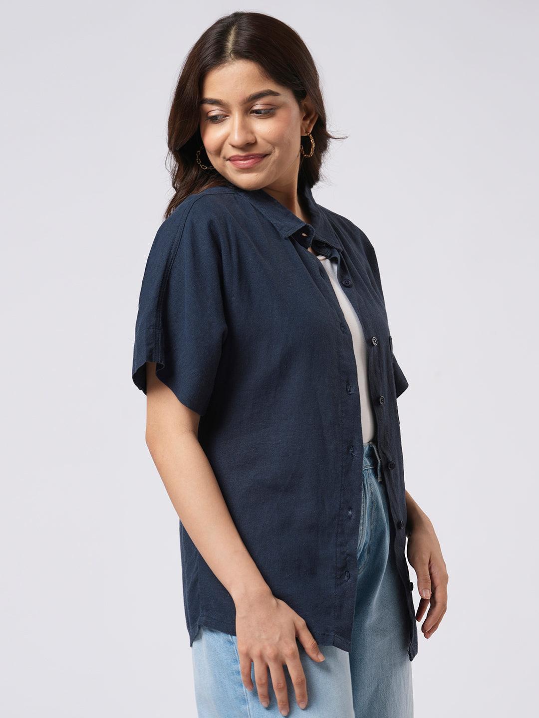 Short Sleeve Linen Blend Shirt.