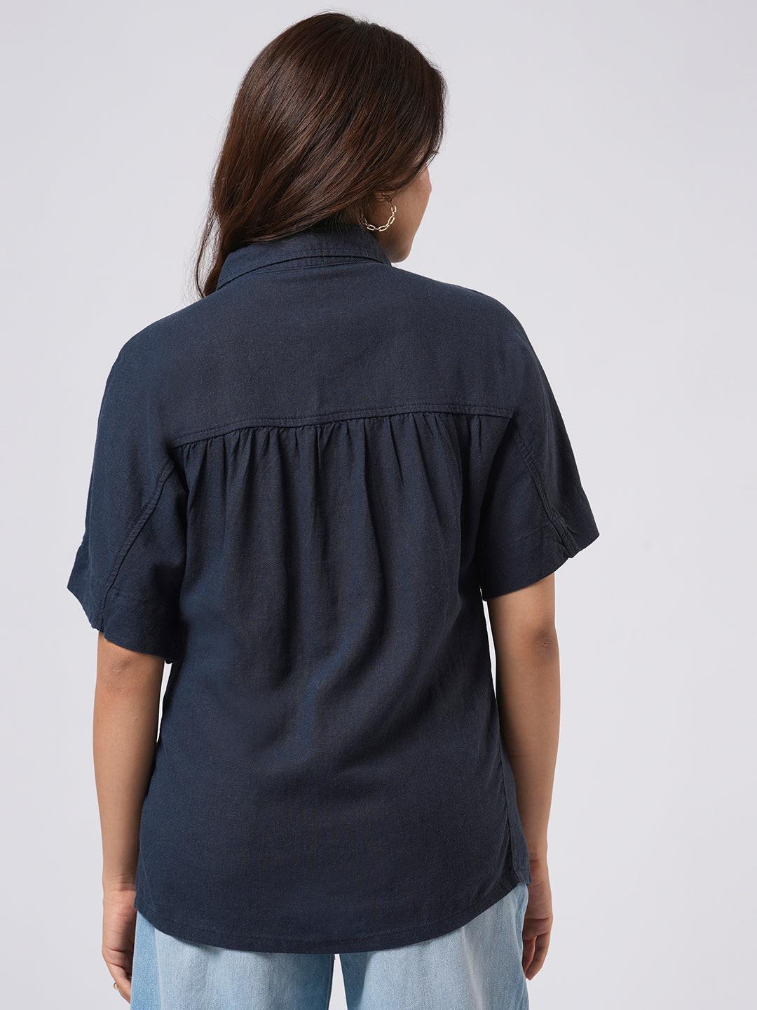 Short Sleeve Linen Blend Shirt.