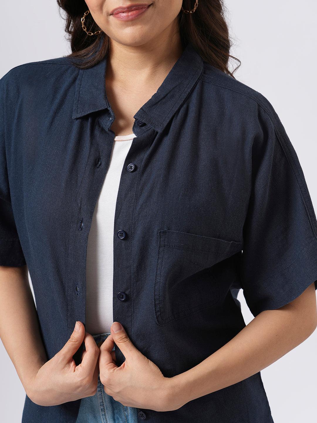 Short Sleeve Linen Blend Shirt.