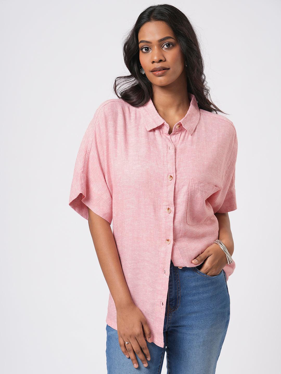 Short Sleeve Linen Blend Shirt.