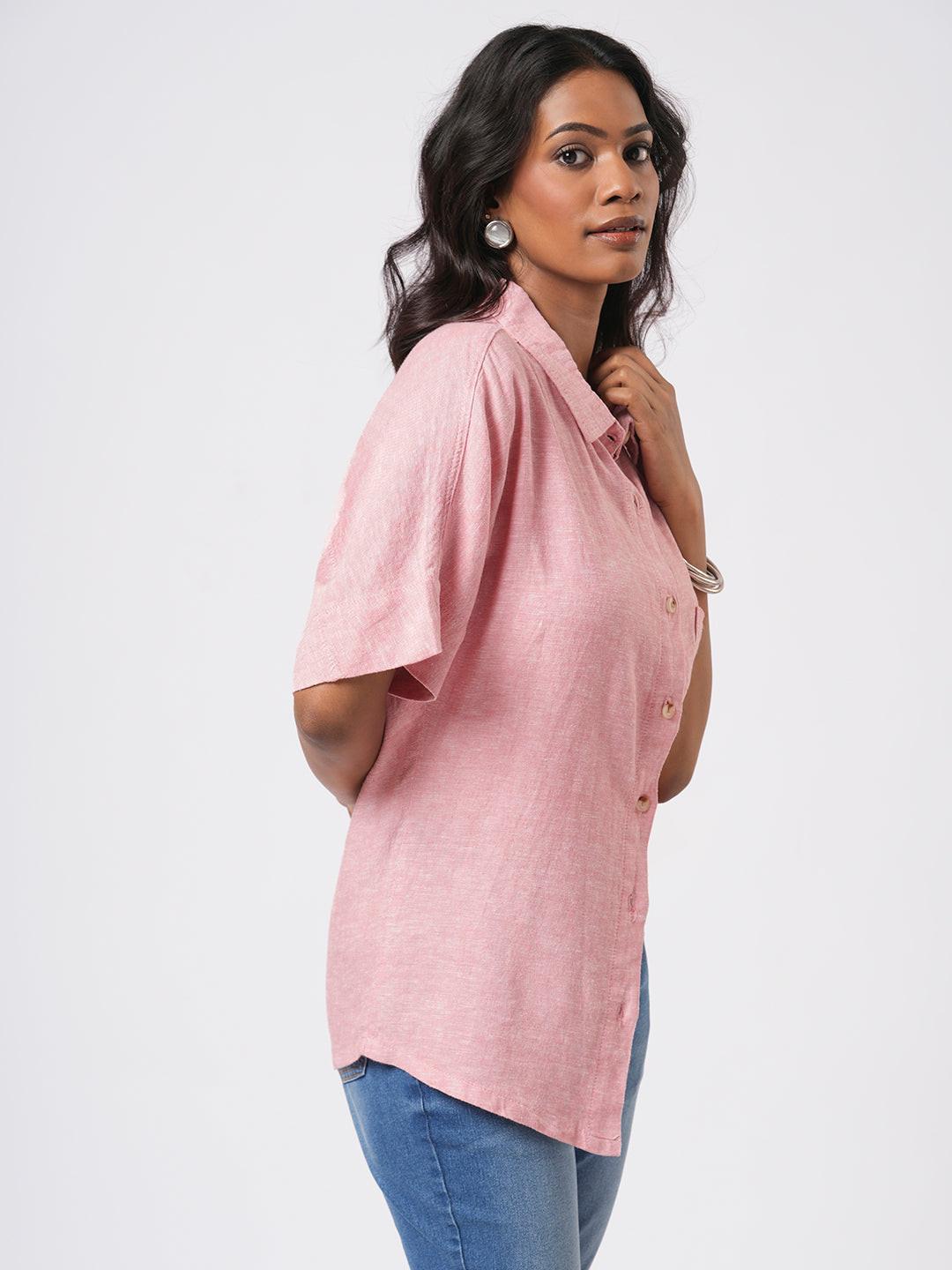 Short Sleeve Linen Blend Shirt.