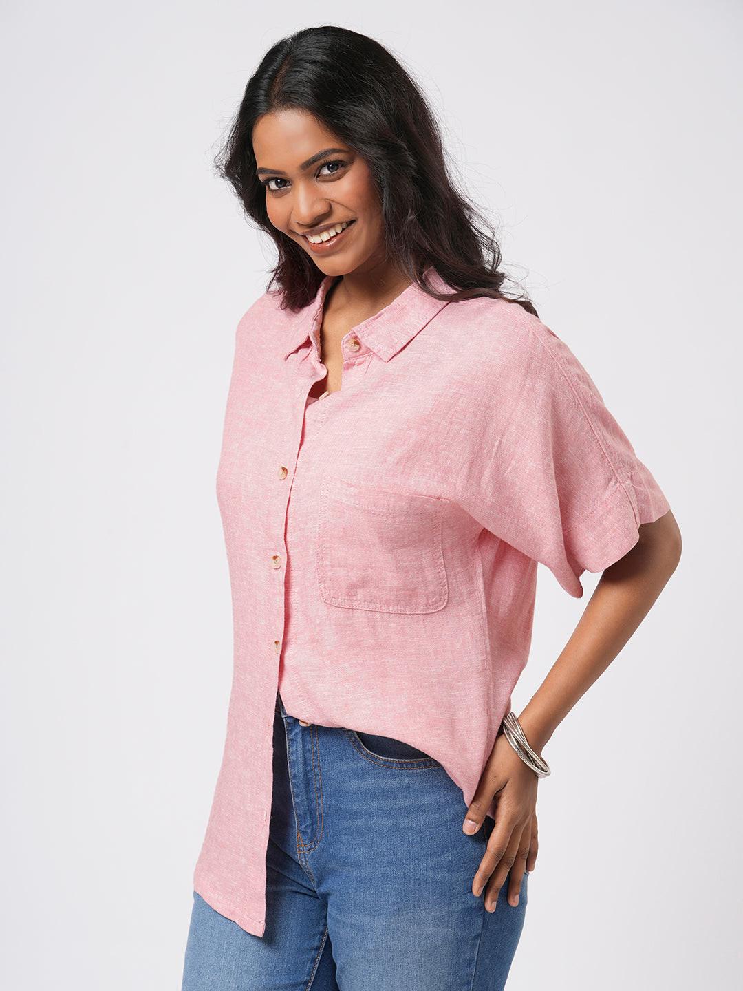 Short Sleeve Linen Blend Shirt.
