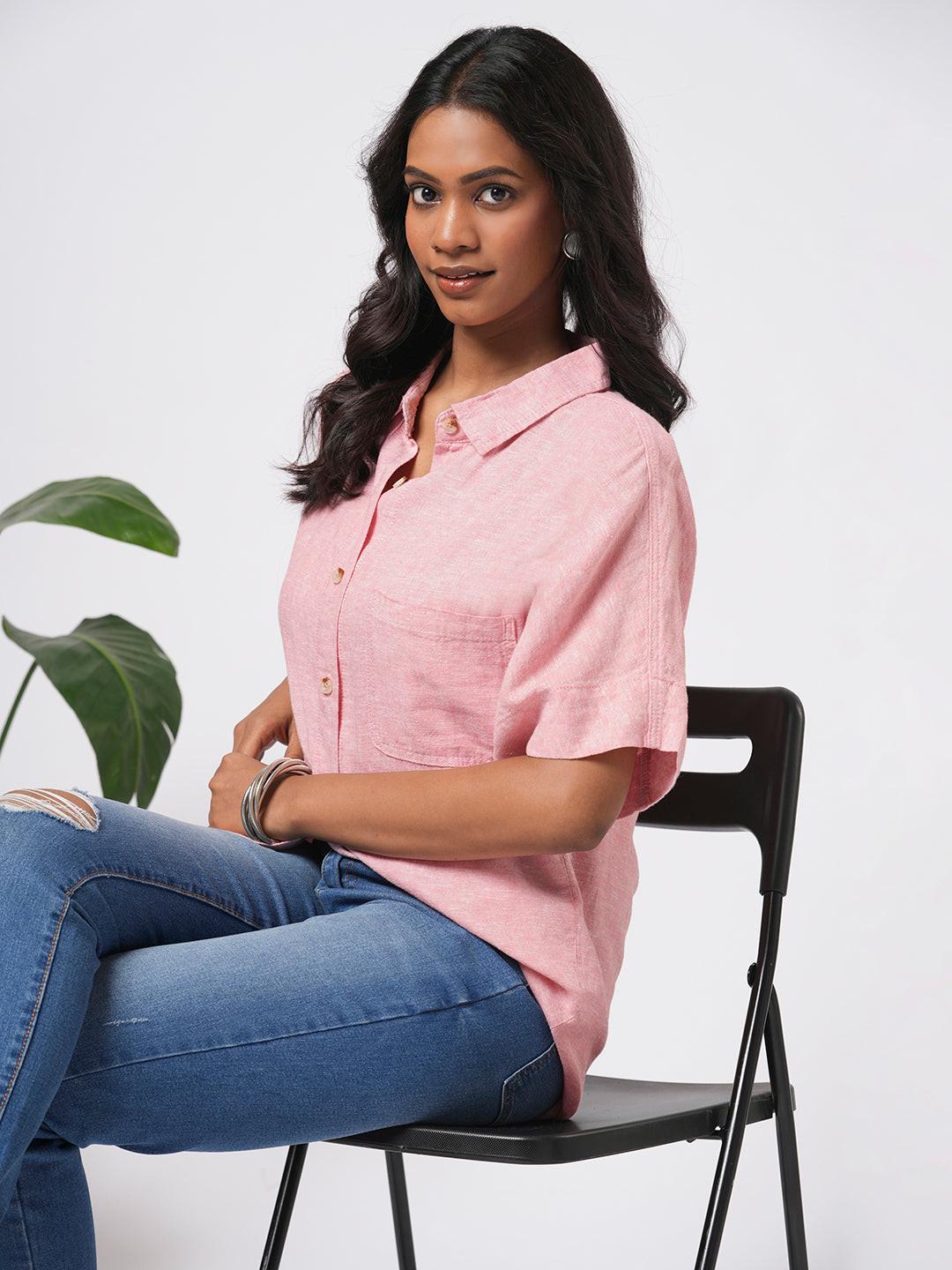 Short Sleeve Linen Blend Shirt.