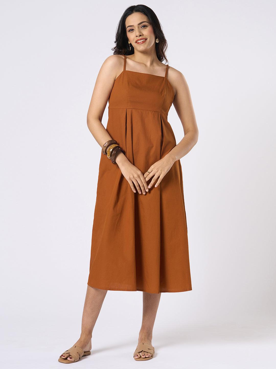 Brown Spaghetti Dress by Rerasa