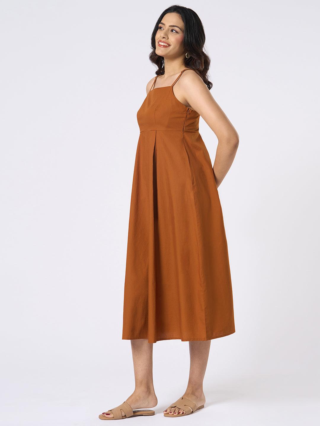 Brown Spaghetti Dress by Rerasa
