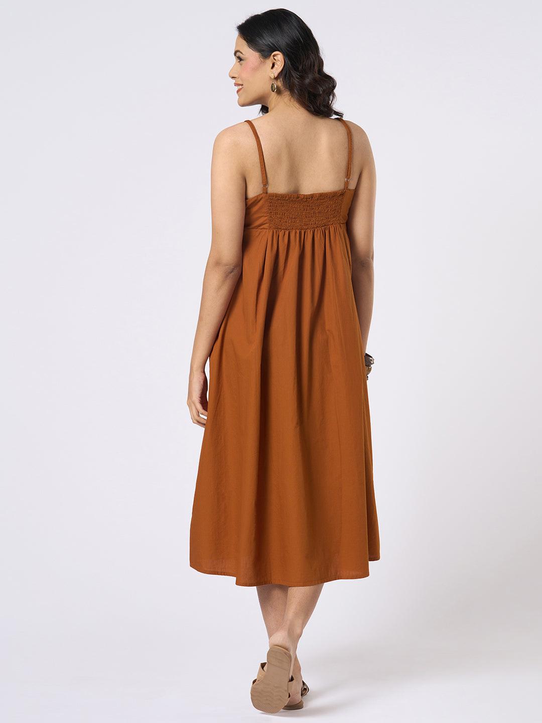 Brown Spaghetti Dress by Rerasa