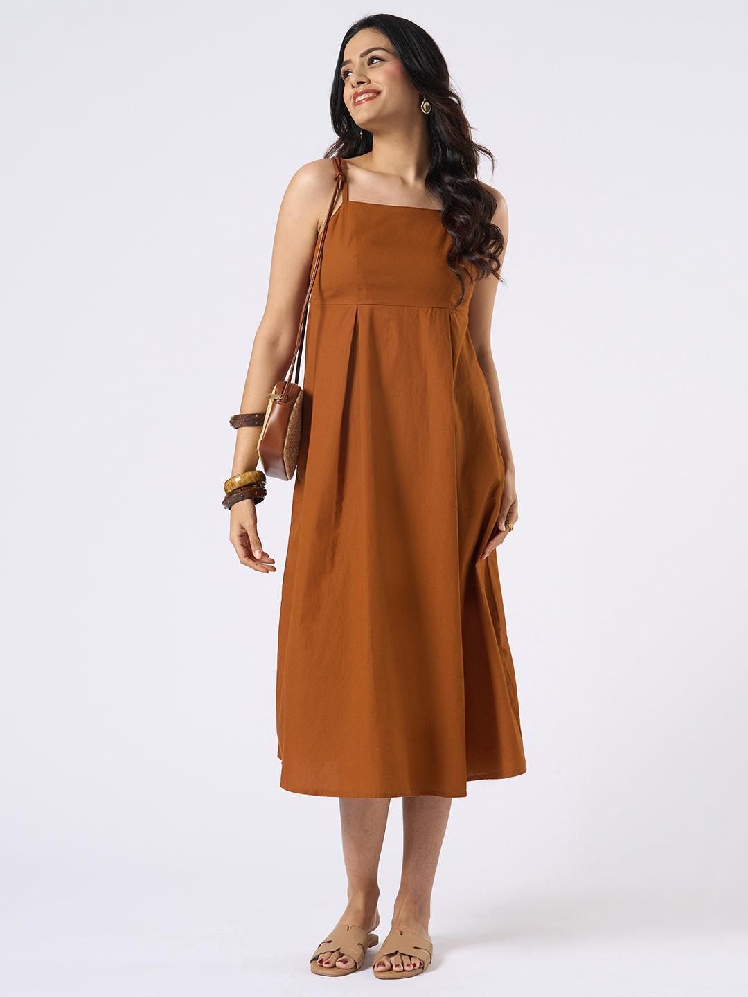 Brown Spaghetti Dress by Rerasa