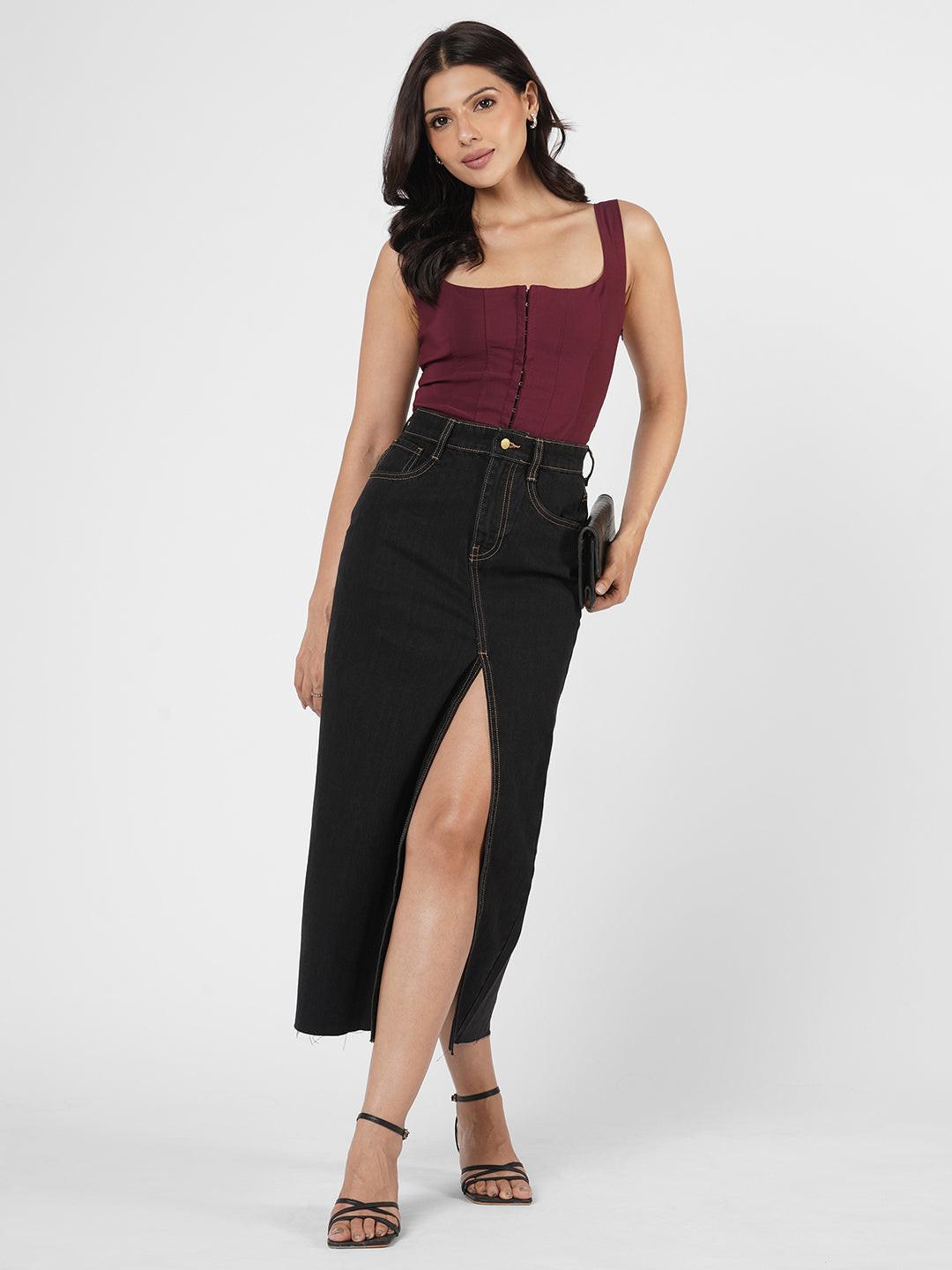 Black denim skirt by Rerasa
