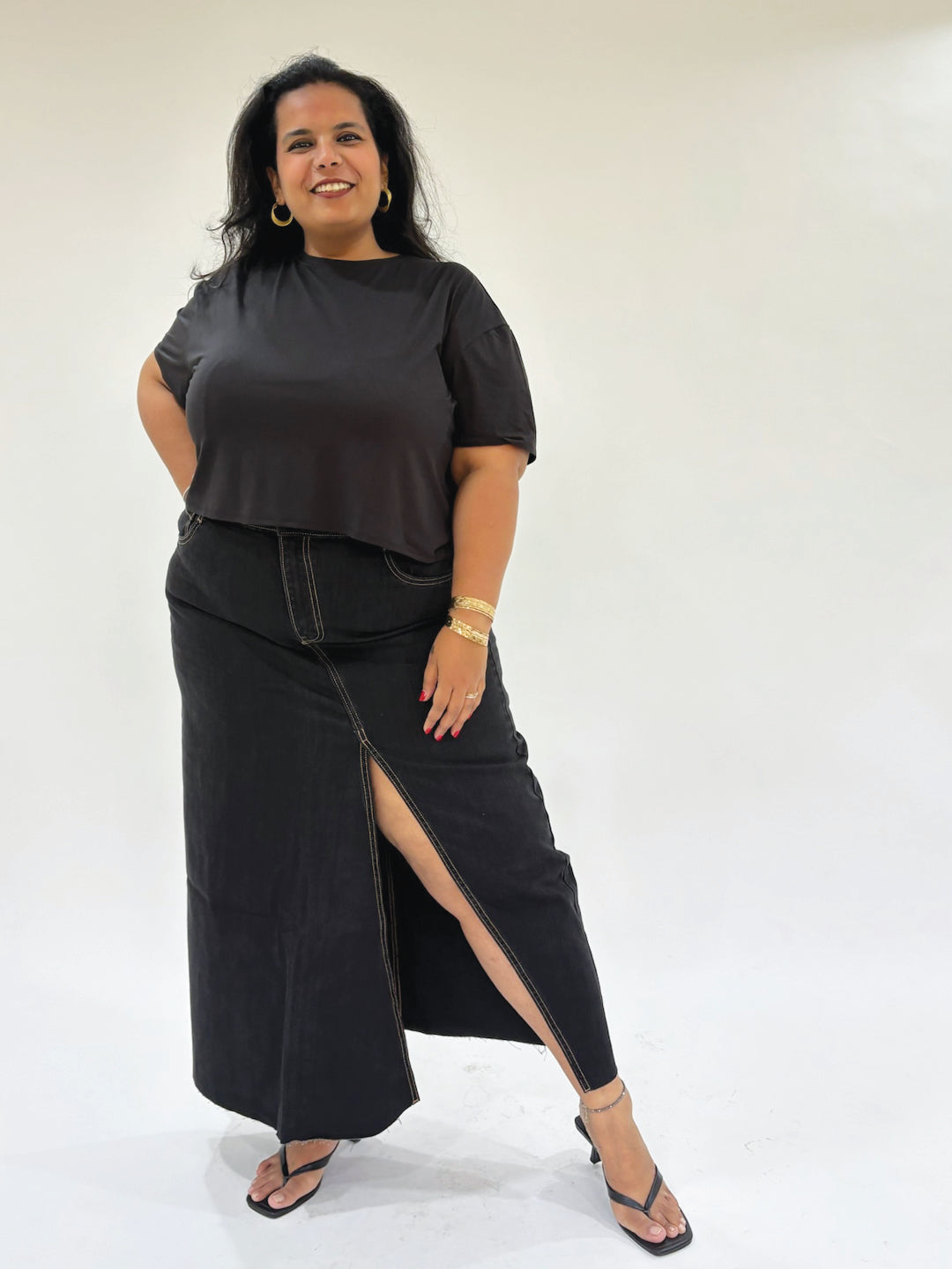 Black denim skirt by Rerasa