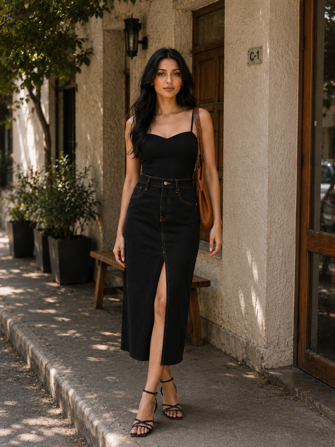 Black denim skirt by Rerasa
