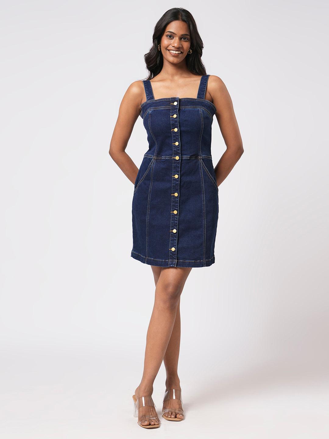 Denim Strap Dress.