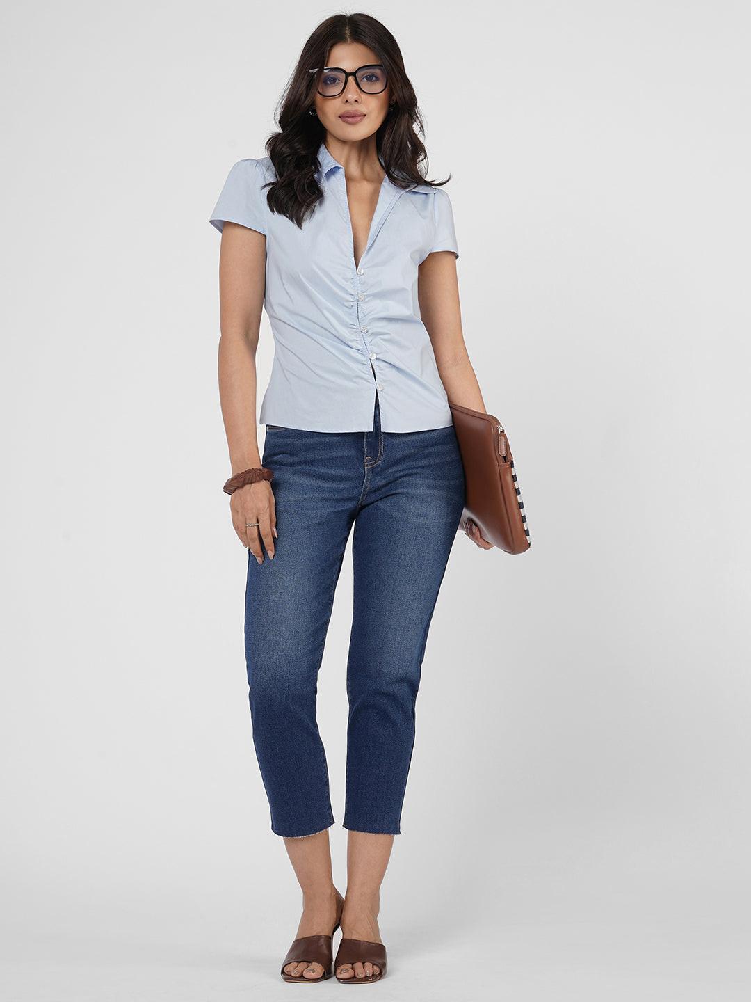 Stretchy Tapered Crop Jeans