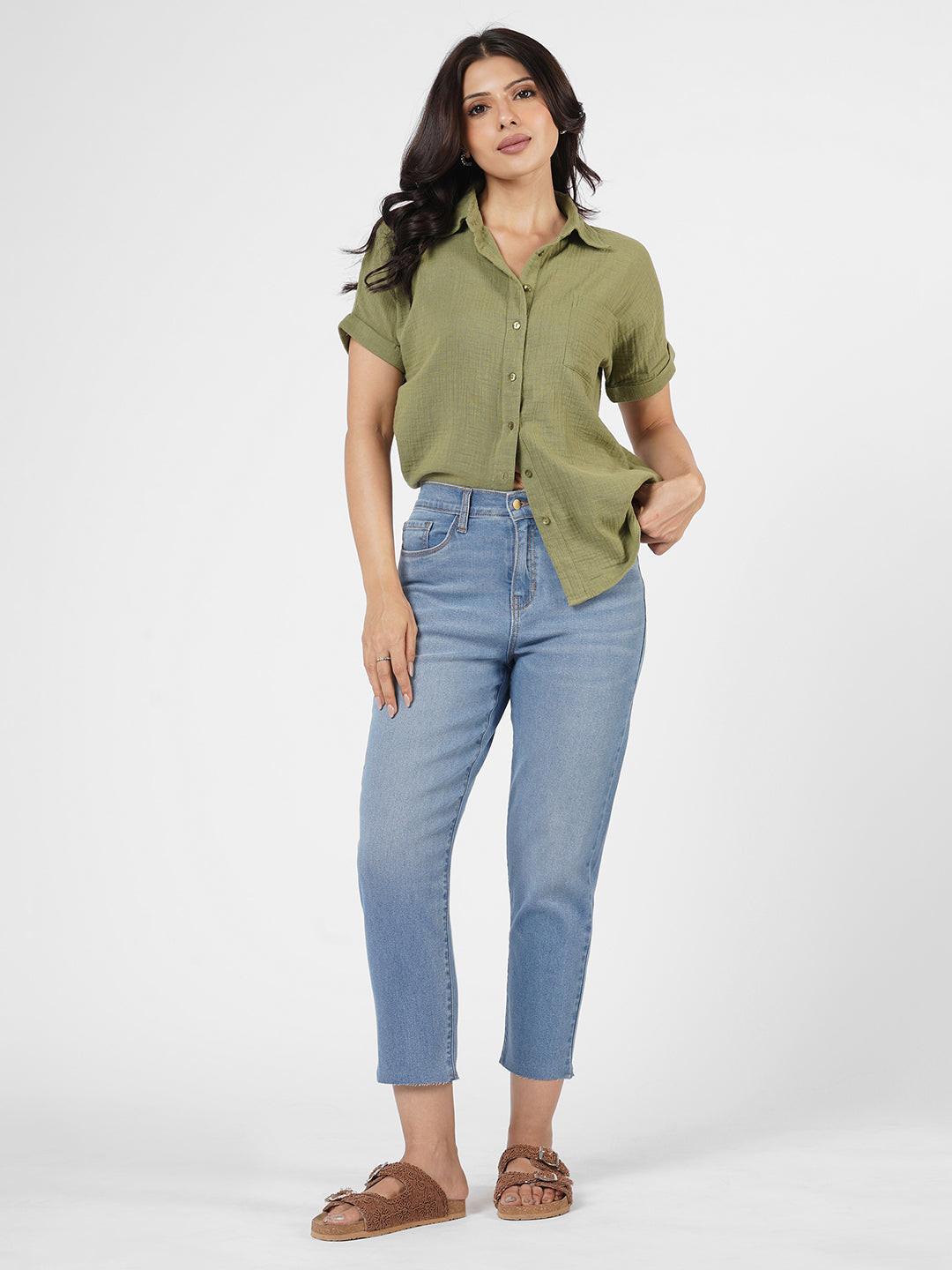 Stretchy Tapered Crop Jeans