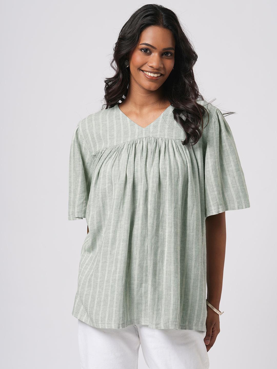 Linen Blend V-Neck Blouse.