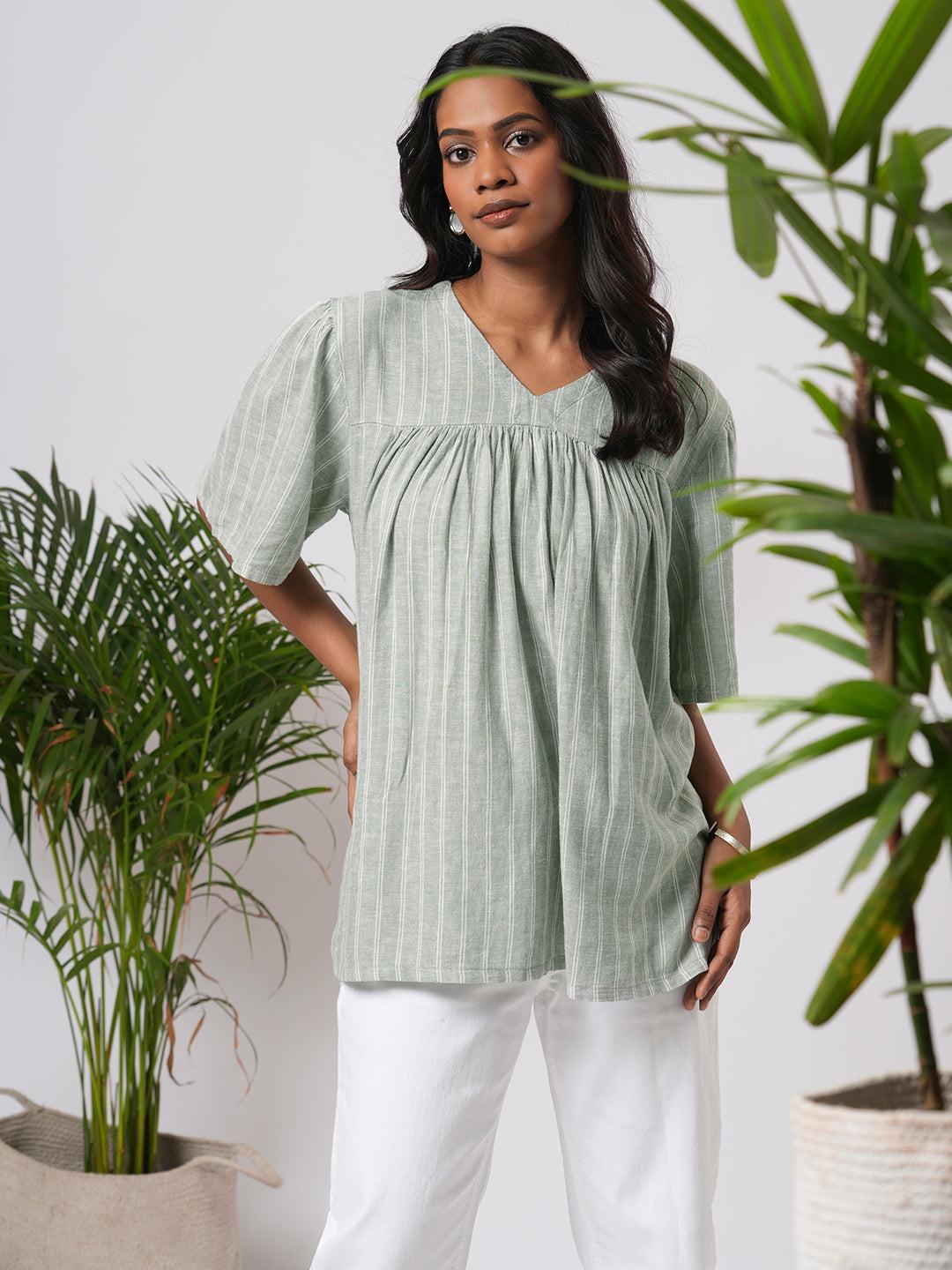 Linen Blend V-Neck Blouse.