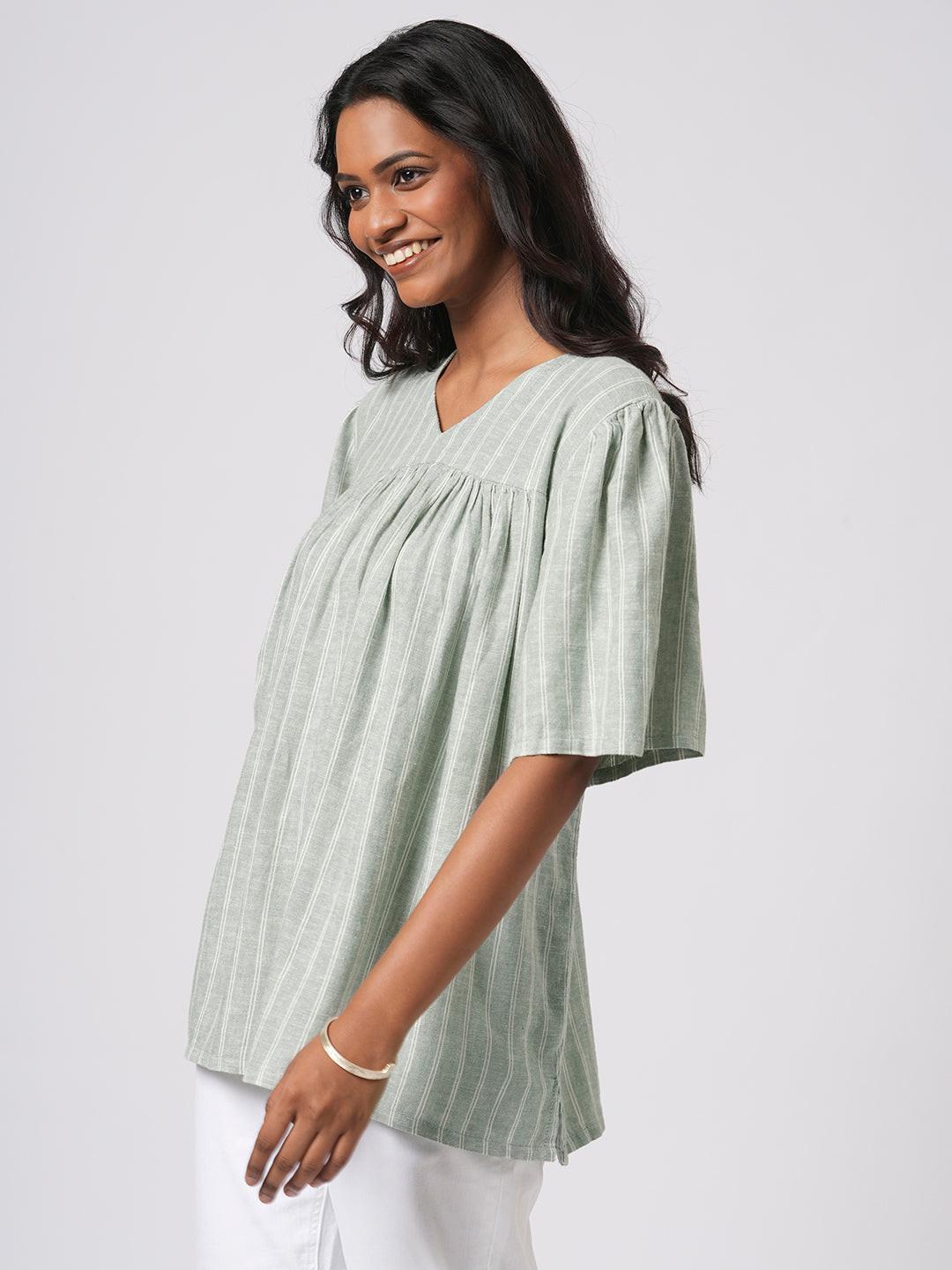 Linen Blend V-Neck Blouse.