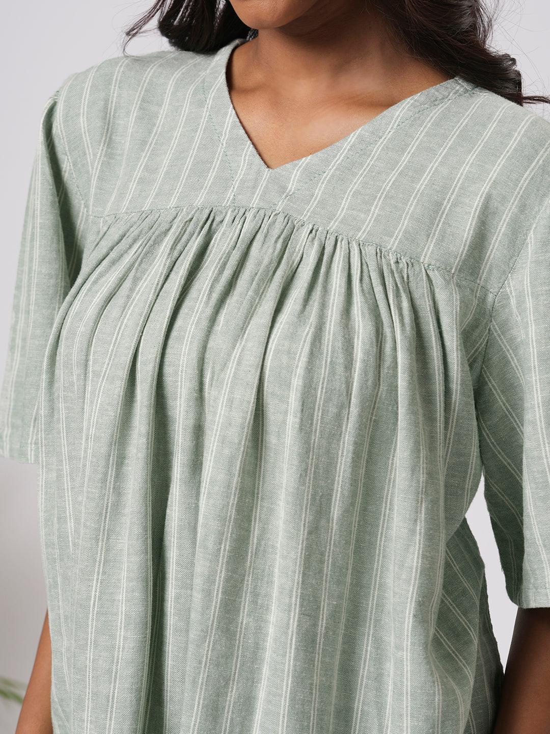 Linen Blend V-Neck Blouse.