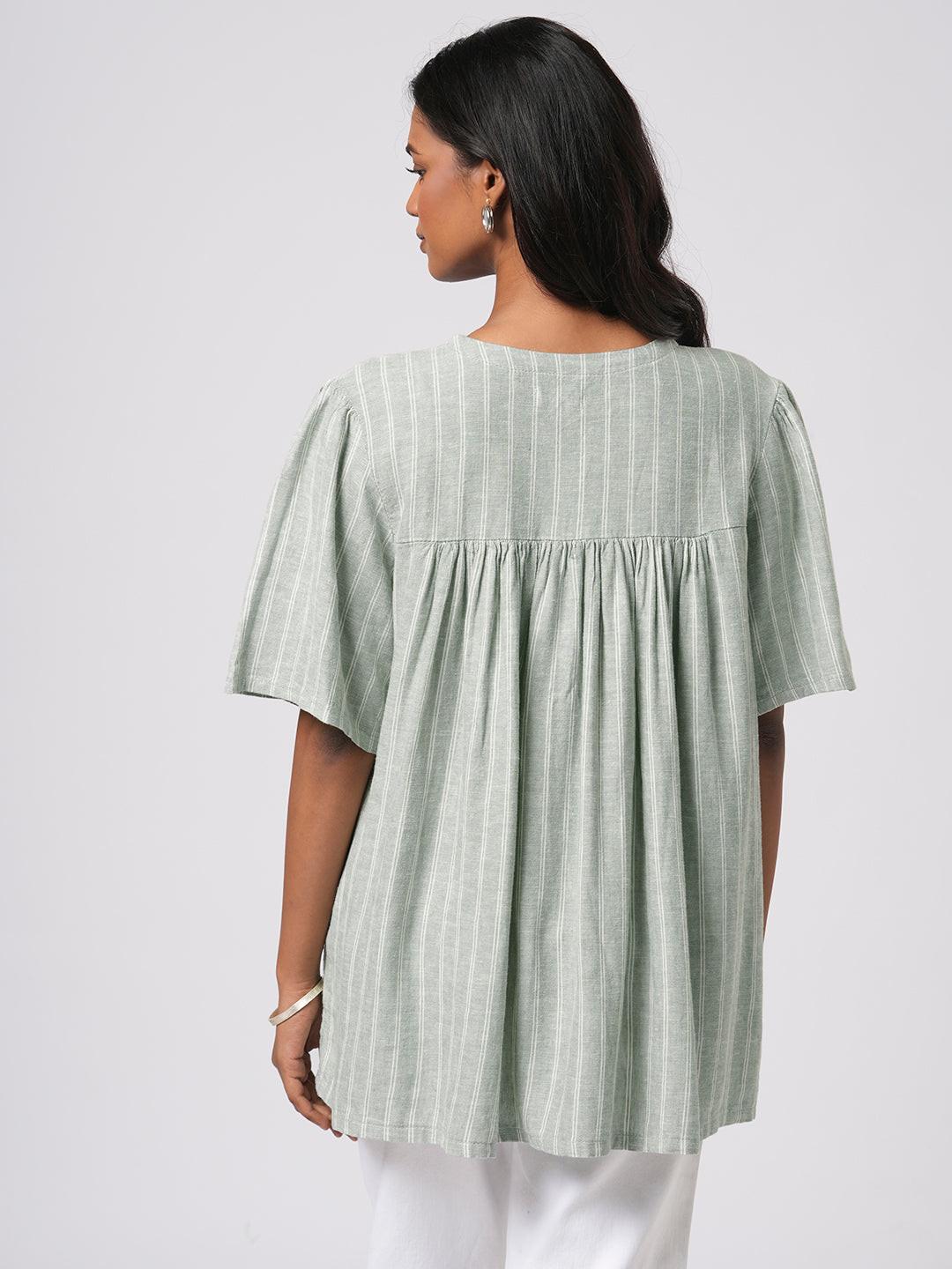 Linen Blend V-Neck Blouse.