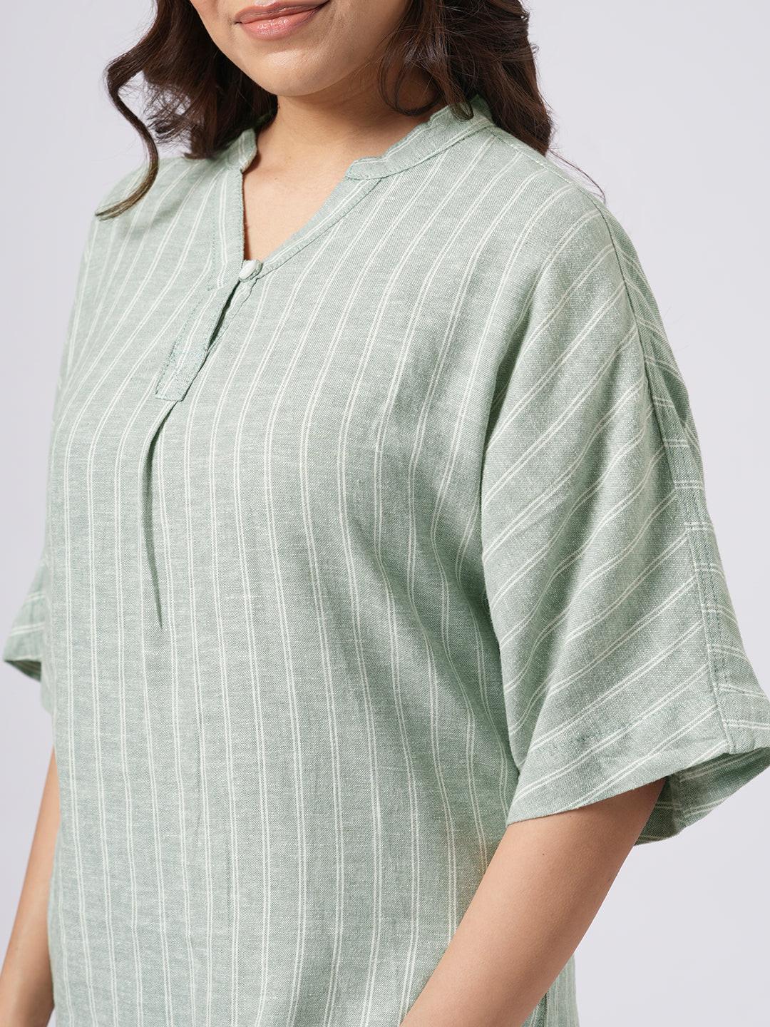 Linen Blend Button Back V-Neck Top.