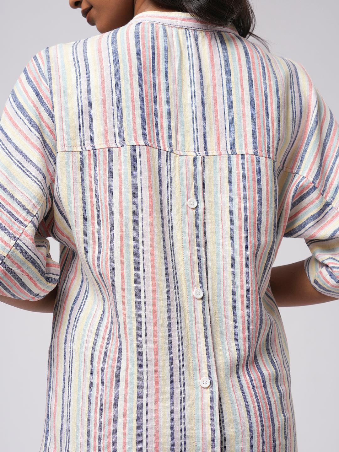 Linen Blend Button Back V-Neck Top.