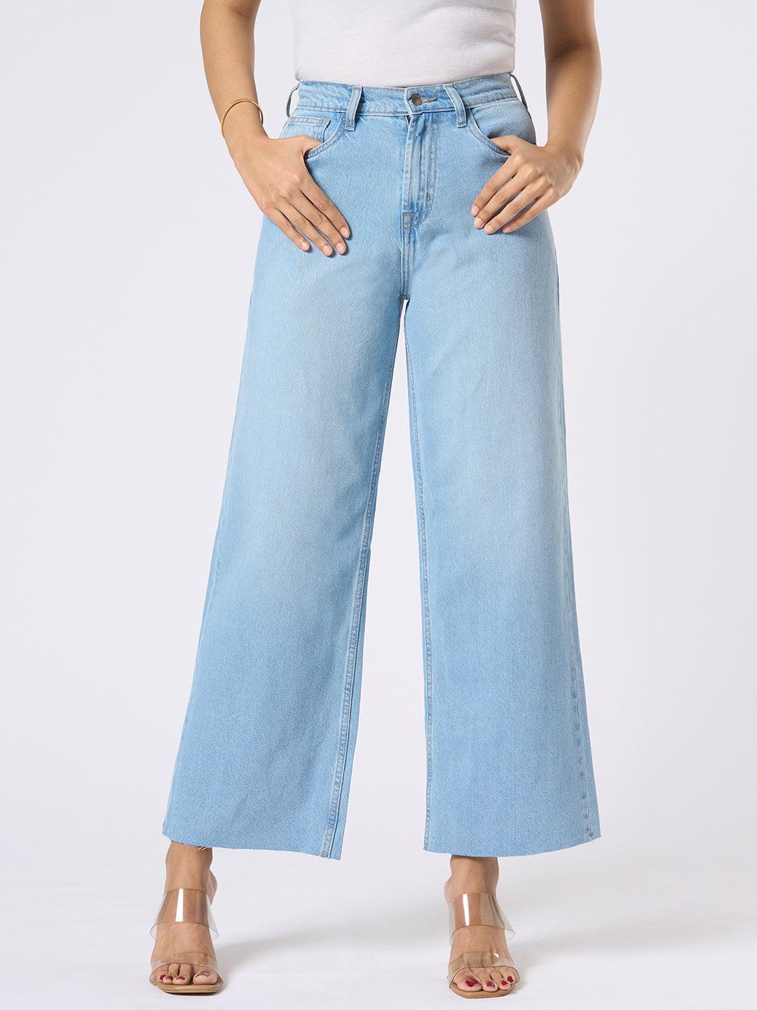 Rerasa Light blue wide-leg jeans worn by a person 