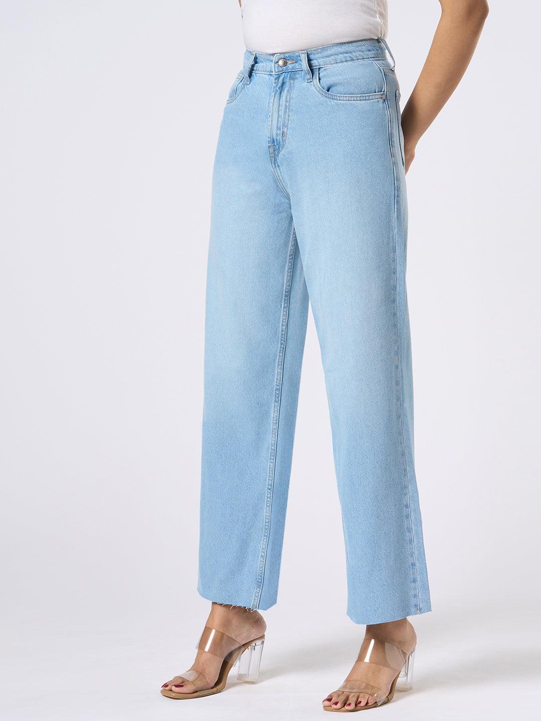 Rerasa Light blue jeans worn by a person on a white background