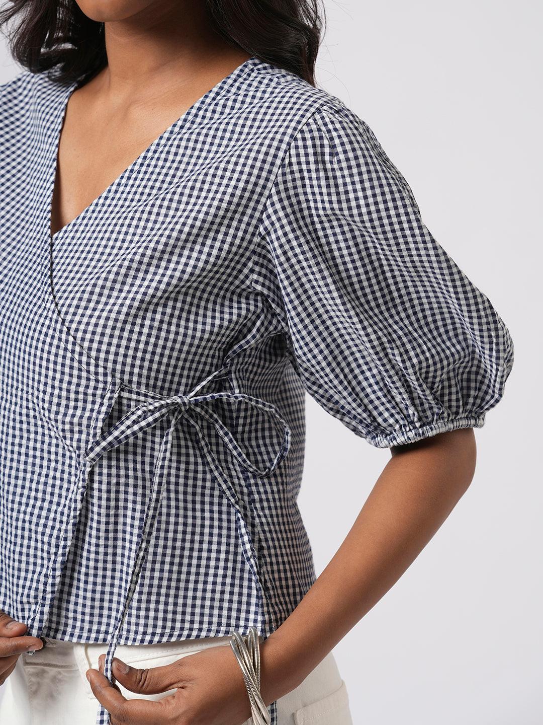 Gingham Wrap Top - Rerasa