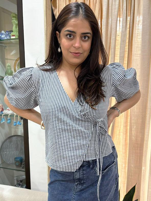 Gingham Wrap Top - Rerasa